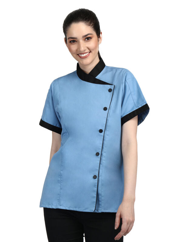 Short Sleeves Chef Coat Jacket Uniform for women ideal for food service, Caterers and Culinary professional.